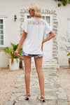 Lace Blouse - Flutter Sleeve - Round Neck - Casual Top - Solid Color Apparel & Accessories > Clothing > Tops Flutter Flutter Sleeve Lace Lamy Ship From Overseas Sleeve Sleeve T Sleeve Top Spliced Spliced Lace sync-pinterest T Top V