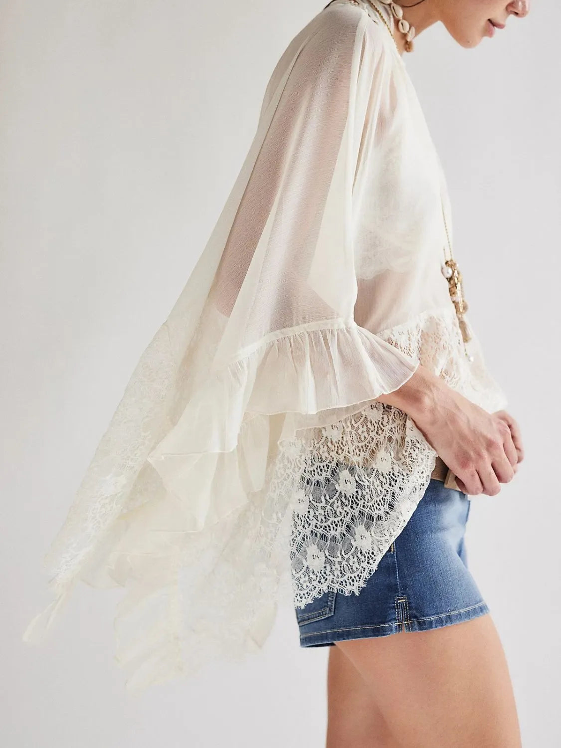 Women's Lace Ruffled Blouse - Non-Stretch Polyester Cotton Blend Apparel & Accessories > Clothing > Tops 4-8-overseas Sara Rue Ship From Overseas sync-pinterest