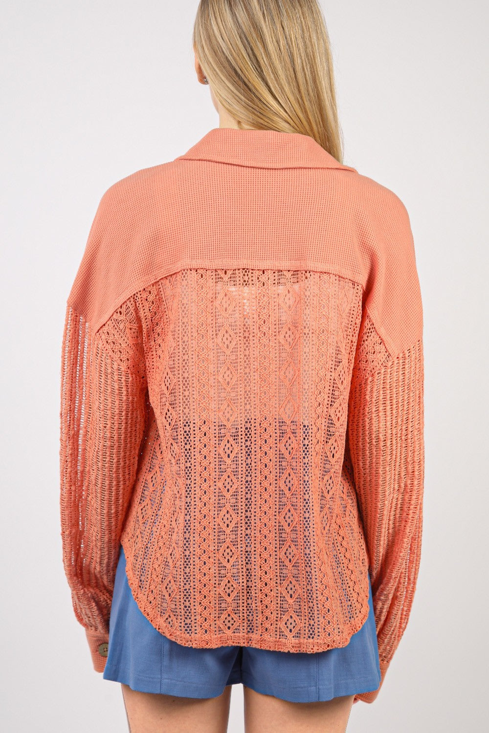 Lace Shirt - Drop Shoulder - Patch Pockets - Long Sleeves Apparel & Accessories > Clothing > Tops autopostr_pinterest_72819 Only Available for U.S. Residents Ship from USA sync-pinterest VERY J