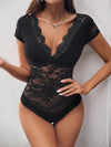 Lace Bodysuit - Cap Sleeves - Semi-Sheer - Stretch Fabric Apparel & Accessories > Clothing > Tops Bodysuit Cap Cap Sleeve Lace Neck Neck Cap Neck Cap Sleeve Perfee Ship From Overseas Sleeve Sleeve Bodysuit sync-pinterest T V