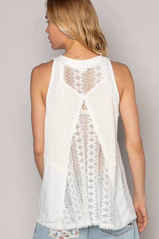 Women's Lace-Up Crochet Lace Tank - Sleeveless Summer Top POL Ship from USA