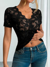 Top - Lace - V-Neck - Short Sleeve - Lightweight - Casual 5-1-overseas Ship From Overseas WXFS
