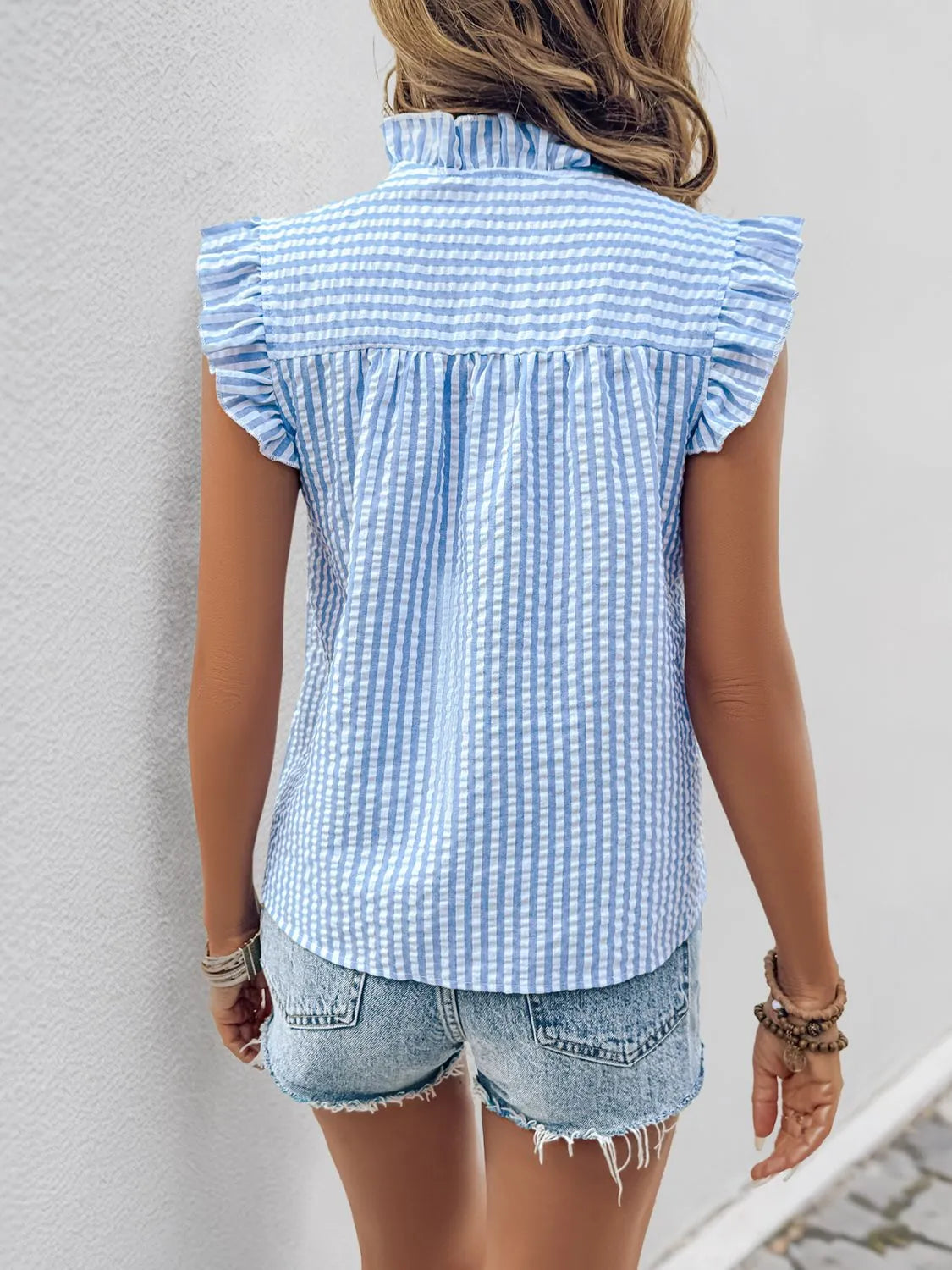 Lace Blouse - Ruffled Button-Up - Soft Fabric Blend Apparel & Accessories > Clothing > Tops 4-4-2025 Perfee Ship From Overseas sync-pinterest