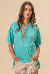 Jersey Knit Top - Criss Cross Neck - Casual Chic - Rayon Blend 4-23-usa BiBi Ship from USA
