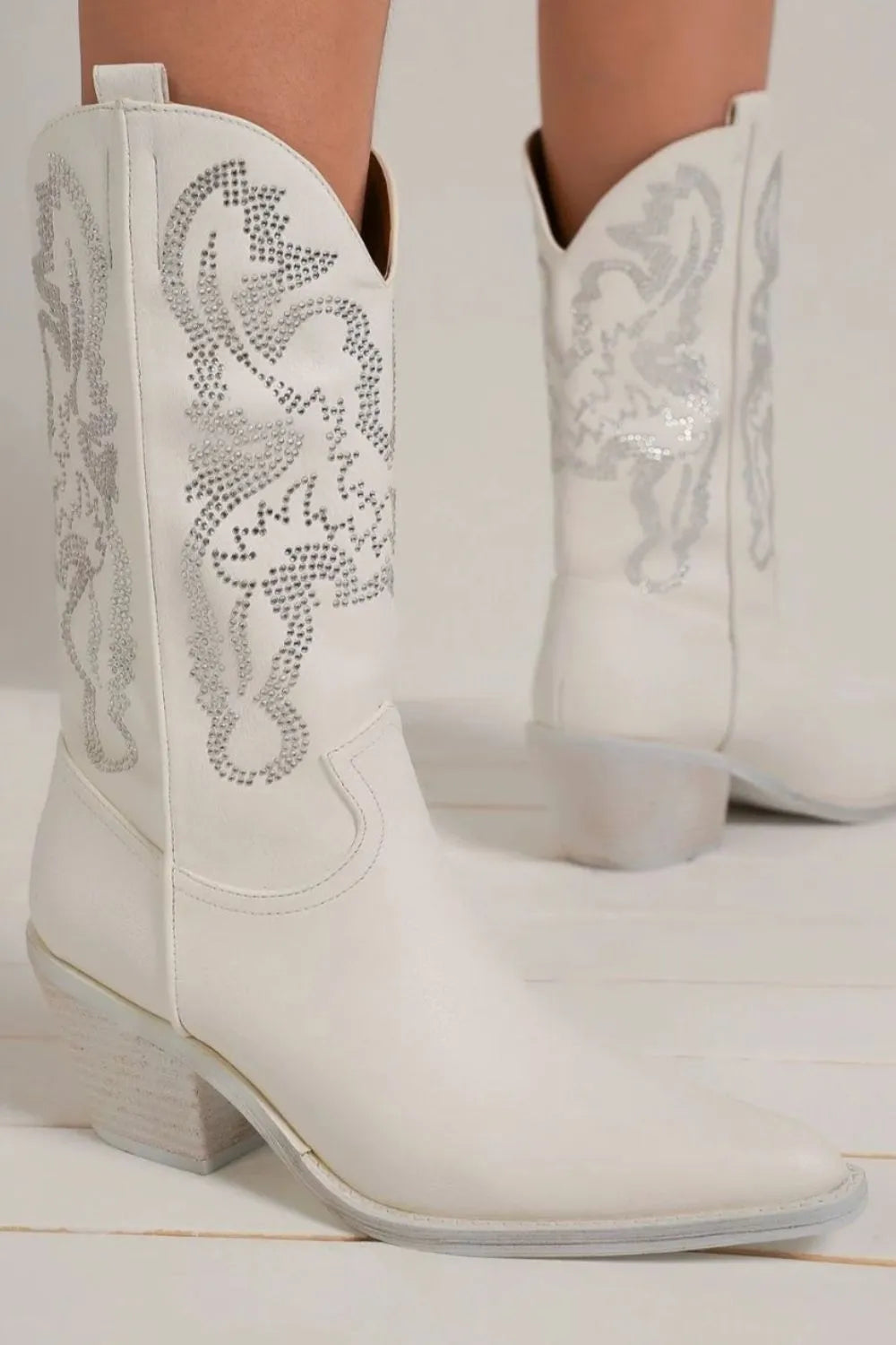 Rhinestone PU Boots – Sparkling Western Elegance Beast Fashion Ship from USA