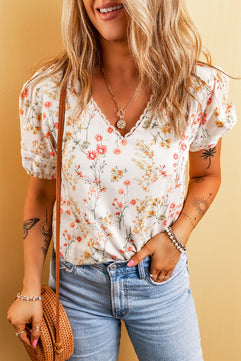 Beige Boho Short Sleeve Blouse