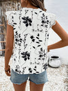 Lace Detail Printed Cap Sleeve Blouse 4-23-overseas Lotus Couture Ship From Overseas