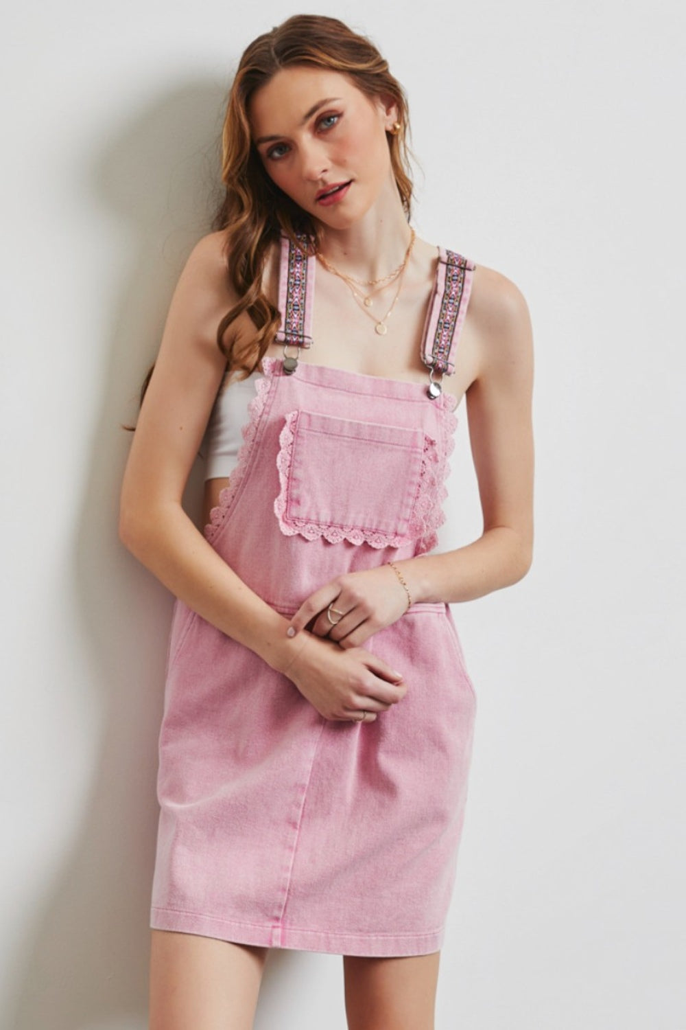 L Washed Pink Lace Overall Dress Clothing & Accessories > Clothing > Dresses dress lace overall PinterestNew trim washed