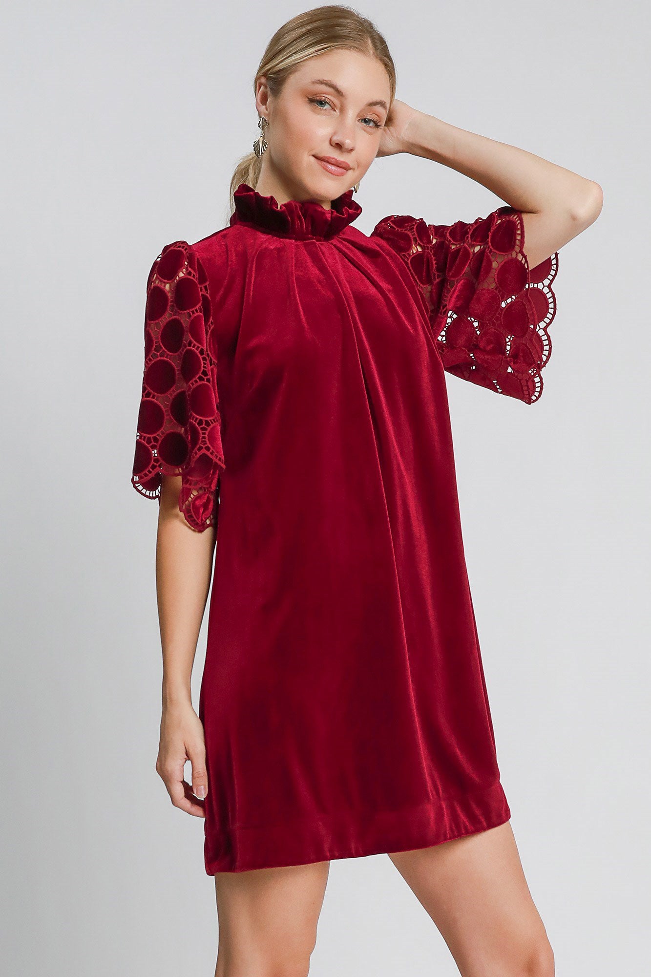 Burgundy Velvet Dress - Half Sleeve - Mock neck autopostr_pinterest_71901 new PinterestNew Ship from USA Umgee USA