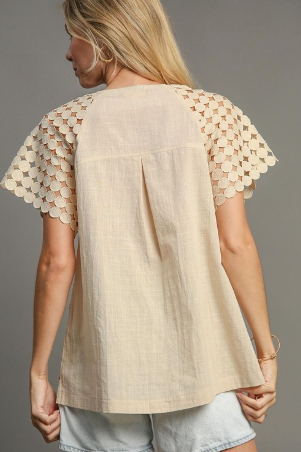 Polka Dot Lace Raglan Sleeve Cotton Top - Boxy Fit, Opaque, No Stretch Apparel & Accessories > Clothing > Tops Only Available for U.S. Residents Ship from USA sync-pinterest Umgee USA