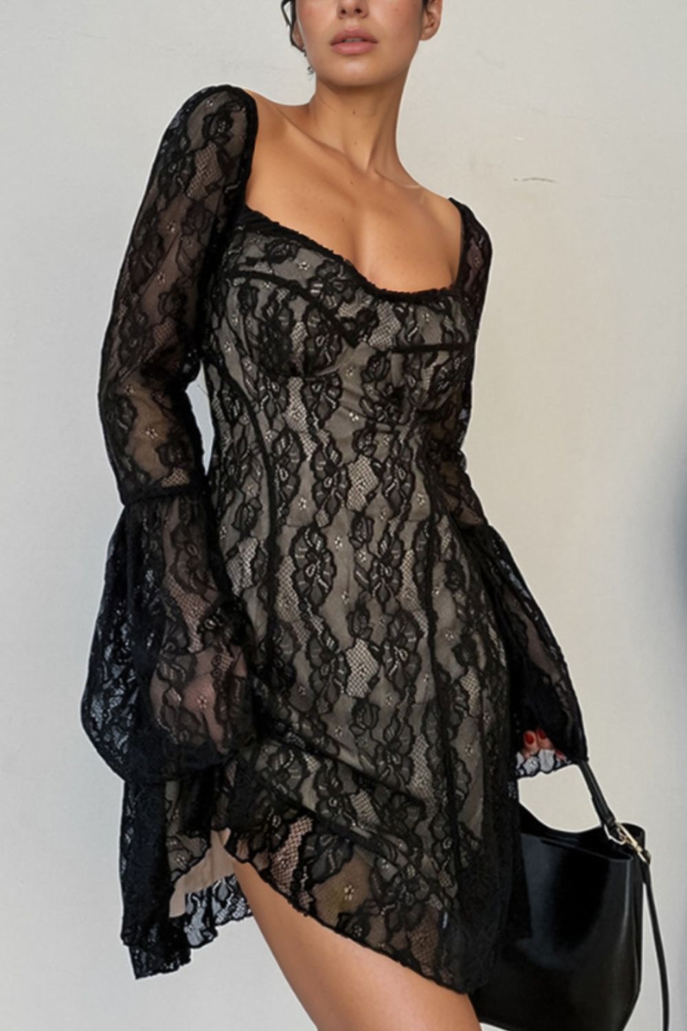 Black Mini Dress - Sweetheart Neck - Flare Sleeve - Lace - Nylon Blend Apparel & Accessories > Clothing > Dresses Dress Flare Flare Sleeve Heart Lace Mini Mini Dress Neck Neck Flare Neck Flare Sleeve OutdoorStyle Ship From Overseas Sleeve Sleeve Mini Sleeve Mini Dress Sweetheart Sweetheart Neck sync-pinterest T V