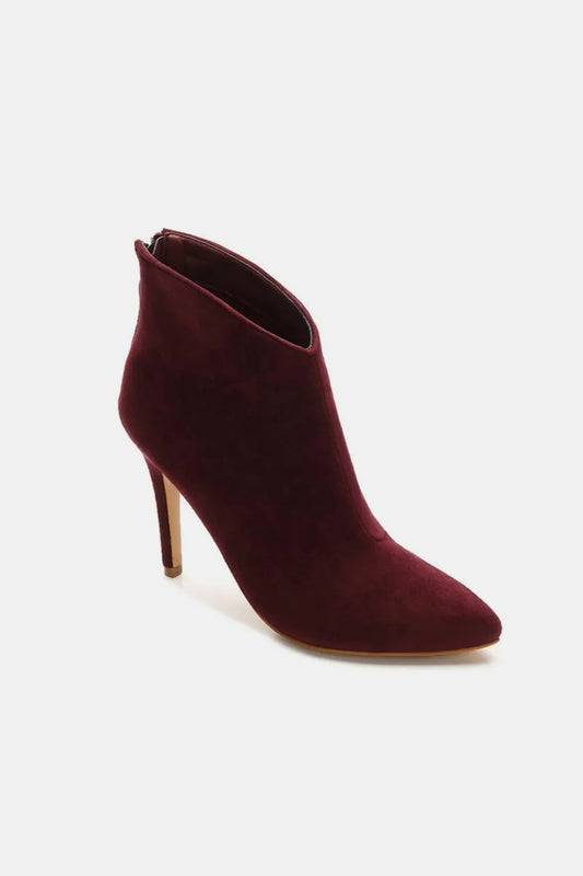 Wine Ankle Booties - Suede - Stiletto - Back Zippers - Sleek - Stylish 5-5-shoes-usa Beast Fashion Ship from USA