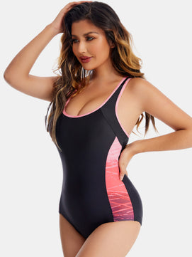 Scoop Neck Wide Strap One-Piece Swimwear