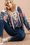 V-Neck Top - Tie Dye - Lace Up - Bohemian Style - Casual Wear 4-23-usa BiBi Ship from USA