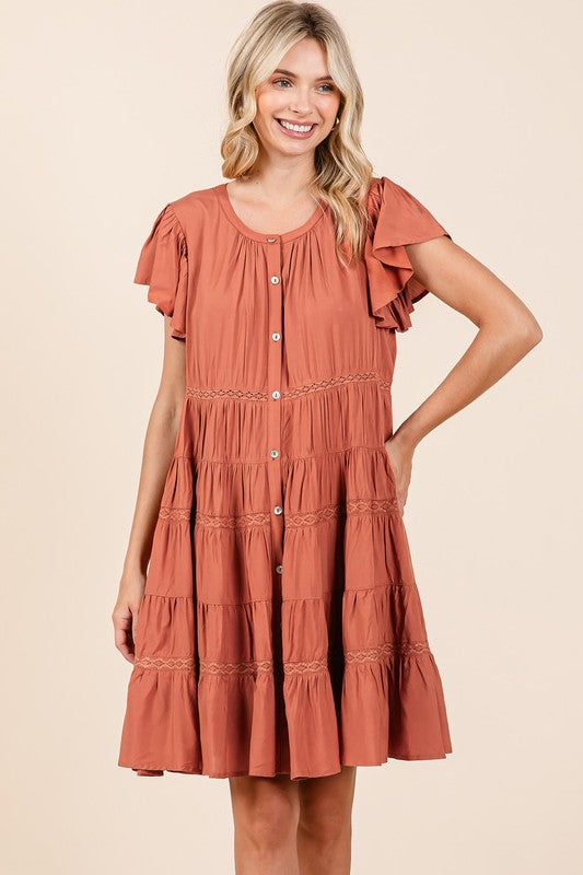 Red/Brown Ruffled Tiered Dress - Button Down autopostr_pinterest_71901 dress Mittoshop new PinterestNew ruffled Ship from USA