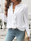 Lace Blouse - Ruffled Sheer Opaque Design - Polyester Cotton Apparel & Accessories > Clothing > Tops DY Ship From Overseas sync-pinterest