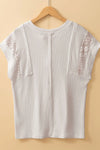Top - Ribbed Texture - Lace Patchwork - Short Sleeve - Casual - Stretchy 5-1-overseas Ship From Overseas SYNZ