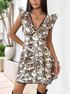 Leopard V-Neck Cap Sleeve Mini Dress 4-23-overseas Perfee Ship From Overseas