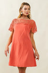 Dress - Wrinkled - Crochet Lace Yoke - Boho - Lightweight - Casual 5-2-usa BiBi Ship from USA