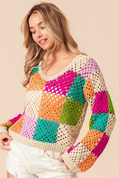 Knitted Long Sleeve Top - Checkered Multi Color autopostr_pinterest_71901 BiBi long new PinterestNew Ship from USA