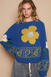 Blue Knit Sweater - Floral Lace Patch - Long Sleeve - Soft Knit Fabric Apparel & Accessories > Clothing > Tops > Sweaters autopostr_pinterest_71901 autopostr_pinterest_72819 Only Available for U.S. Residents POL Ship from USA sync-pinterest