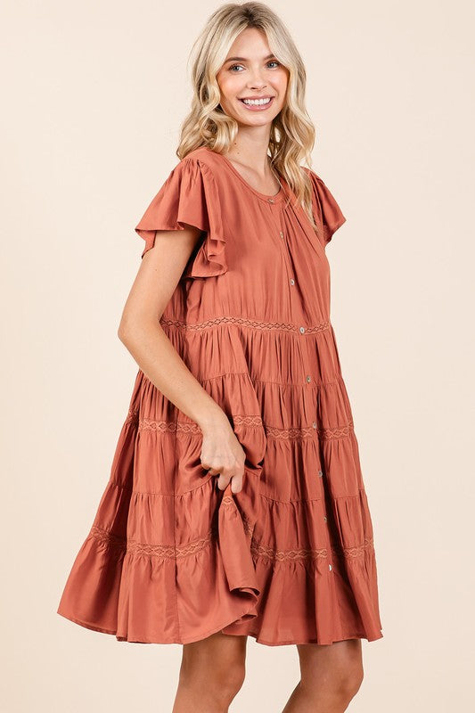 Red/Brown Ruffled Tiered Dress - Button Down autopostr_pinterest_71901 dress Mittoshop new PinterestNew ruffled Ship from USA