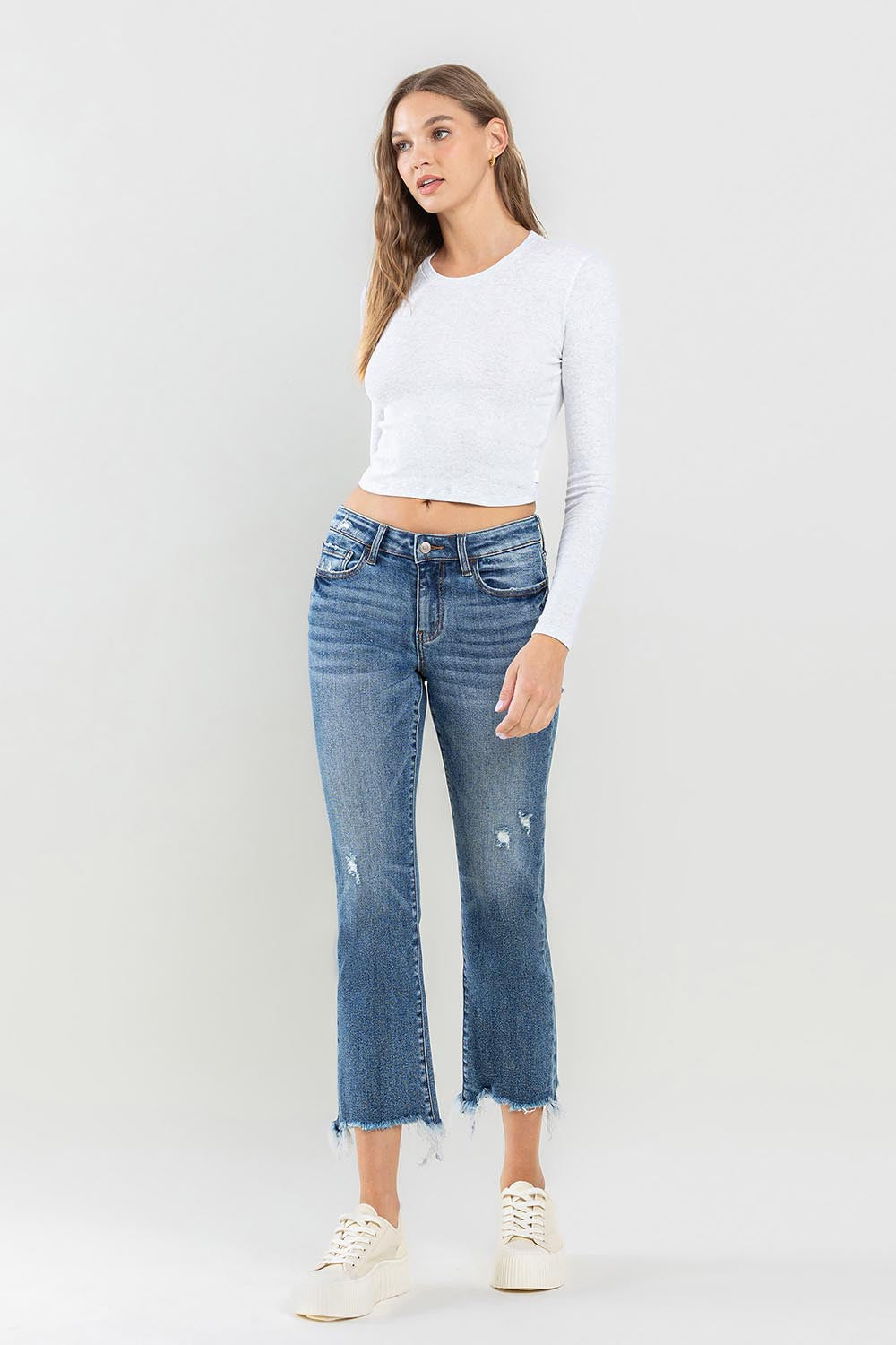 Denim Jeans - Mid Rise - Frayed Hem - Raw Edge - Pockets Apparel & Accessories > Clothing > Pants Lovervet Only Available for U.S. Residents Ship from USA sync-pinterest