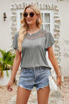 Lace Blouse - Flutter Sleeve - Round Neck - Casual Top - Solid Color Apparel & Accessories > Clothing > Tops Flutter Flutter Sleeve Lace Lamy Ship From Overseas Sleeve Sleeve T Sleeve Top Spliced Spliced Lace sync-pinterest T Top V