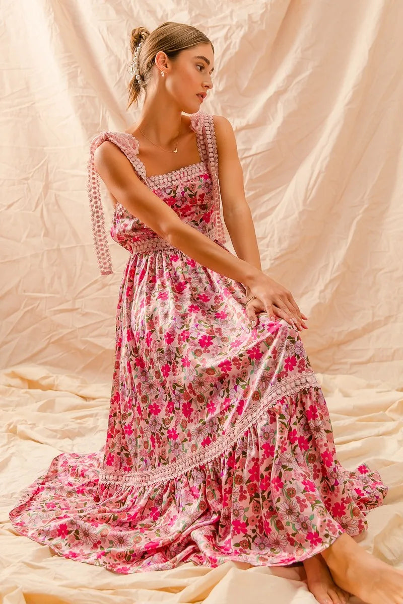 Smocked Floral Maxi – Bohemian Ruffle Dreams 7-11 Ship from USA SO ME