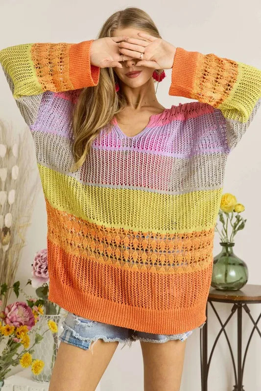 Colorblock Crochet Top - Oversized, Chic, Stylish 7-6 ADORA Ship from USA