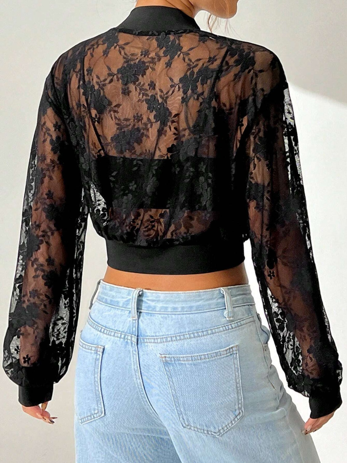 Lace Blouse - Zip Back - Elegant Fit - Polyester Apparel & Accessories > Clothing > Outerwear > Jackets & Coats Baseball Baseball Collar Baseball Collar Zip Collar Collar Zip Collar Zip Up Jacket Lace Ship From Overseas sync-pinterest T Up WXFS Zip Zip Up