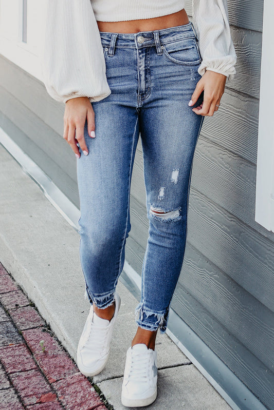 Distressed Frayed Ankle Skinny Jeans