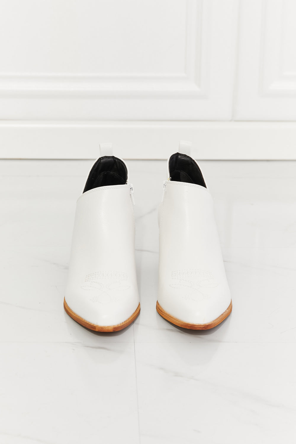 Ankle Boots - Crossover - Cowboy - White - Low Heel - Block 5-5-shoes-usa Melody Ship from USA
