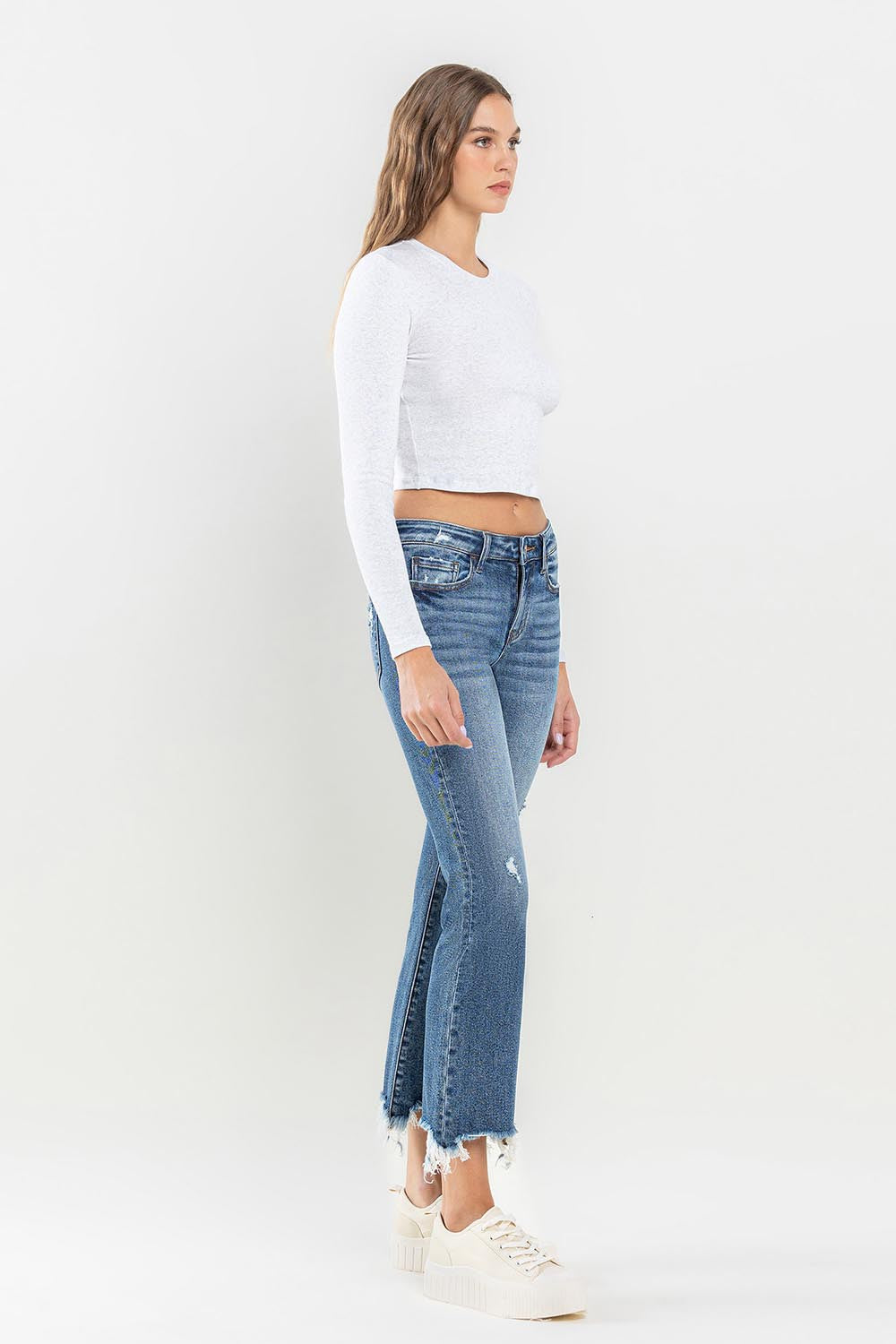 Denim Jeans - Mid Rise - Frayed Hem - Raw Edge - Pockets Apparel & Accessories > Clothing > Pants Lovervet Only Available for U.S. Residents Ship from USA sync-pinterest
