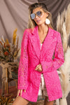 Fuchsia Blazer - Single-Breasted Lace Detail - Long Sleeve - Tailored Jacket Apparel & Accessories > Clothing > Jackets & Coats autopostr_pinterest_71901 autopostr_pinterest_72819 BiBi Only Available for U.S. Residents Ship from USA sync-pinterest