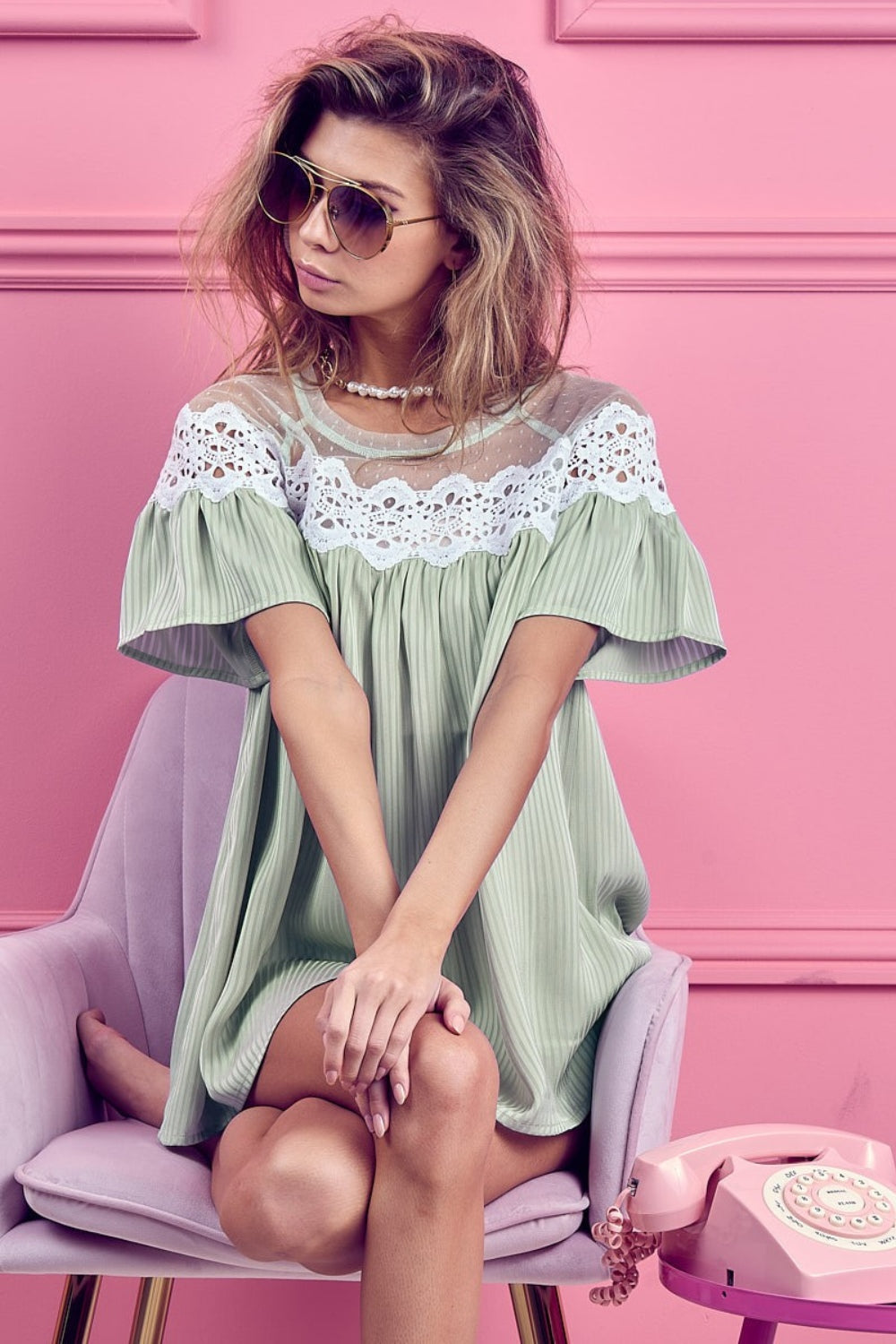 Sage Lace Blouse - Short Sleeve - Striped - Lace Detail Clothing & Accessories > Clothing > Tops > Blouses autopostr_pinterest_71901 blouse detail lace PinterestNew short sleeve striped