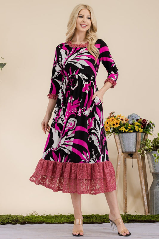 Fuchsia Fuchsia Lace Ruffled Midi Dress Clothing & Accessories > Clothing > Dresses autopostr_pinterest_71118 autopostr_pinterest_71178 autopostr_pinterest_71277 dress full lace midi paisley print ruffled size