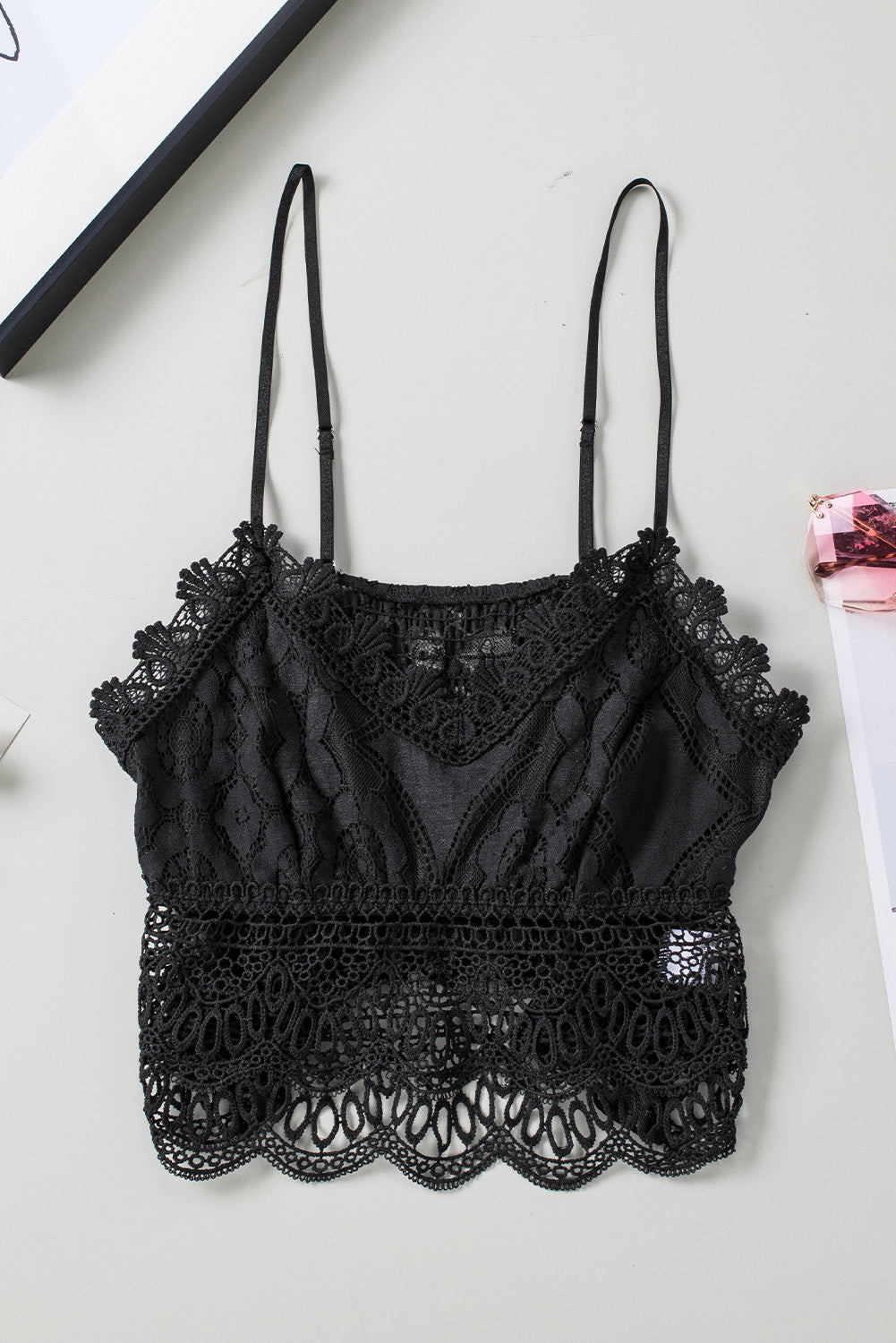 Solid Lace Plunge Neck Cropped Beach Top Apparel & Accessories > Clothing > Tops Ship From Overseas sync-pinterest SYNZ