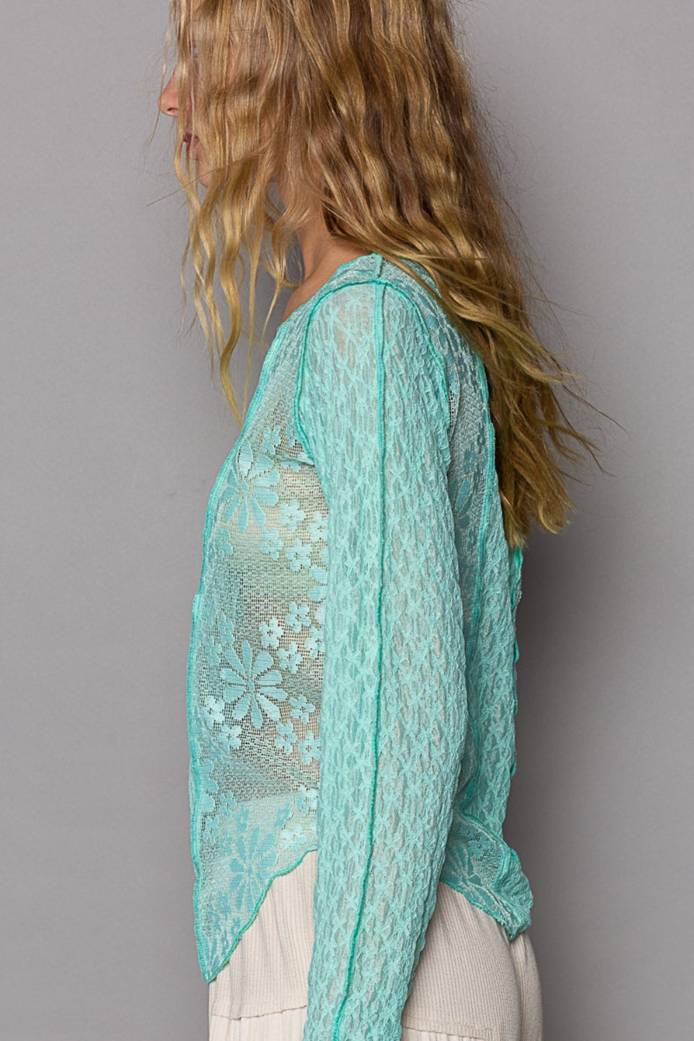 Electric Blue Long Sleeve Top - Exposed Seam - Lace Knit Clothing & Accessories > Clothing > Tops autopostr_pinterest_71901 exposed knit lace long PinterestNew pol seam sleeve top