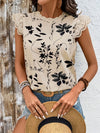 Lace Detail Printed Cap Sleeve Blouse 4-23-overseas Lotus Couture Ship From Overseas