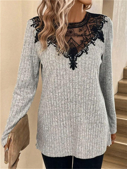 Ribbed Long Sleeve Knit Top