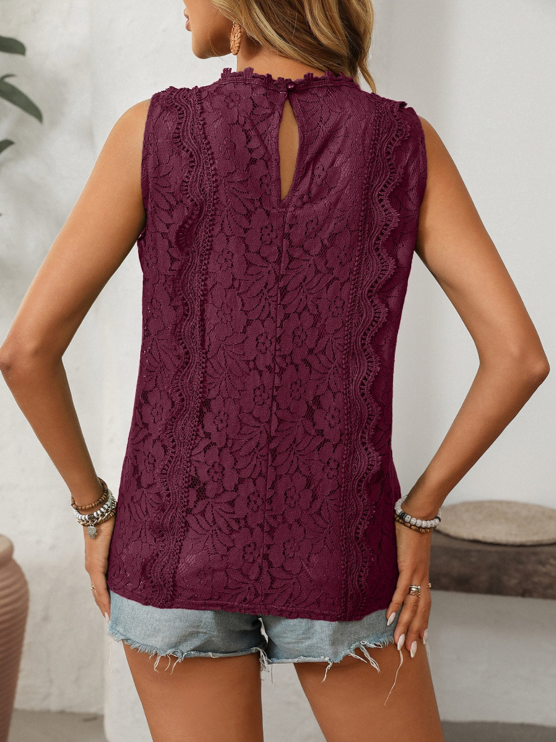 Lace Buttoned Stretch Polyester Top - Various Sizes Available Apparel & Accessories > Clothing > Tops And Lace Mandy Neck Neck Tank Ship From Overseas sync-pinterest Tank V