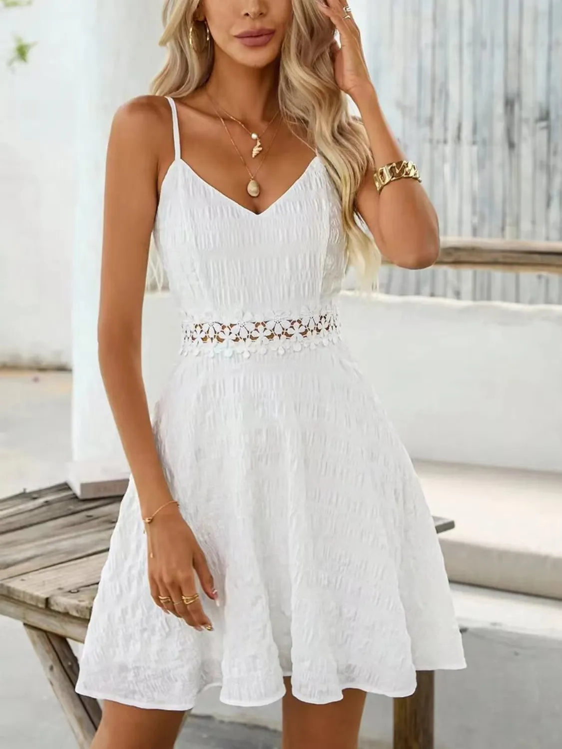 Dress - Mini - Cami - V-Neck - Lace Detail - Flowy - Casual 5-2-rl-overseas Macido Ship From Overseas