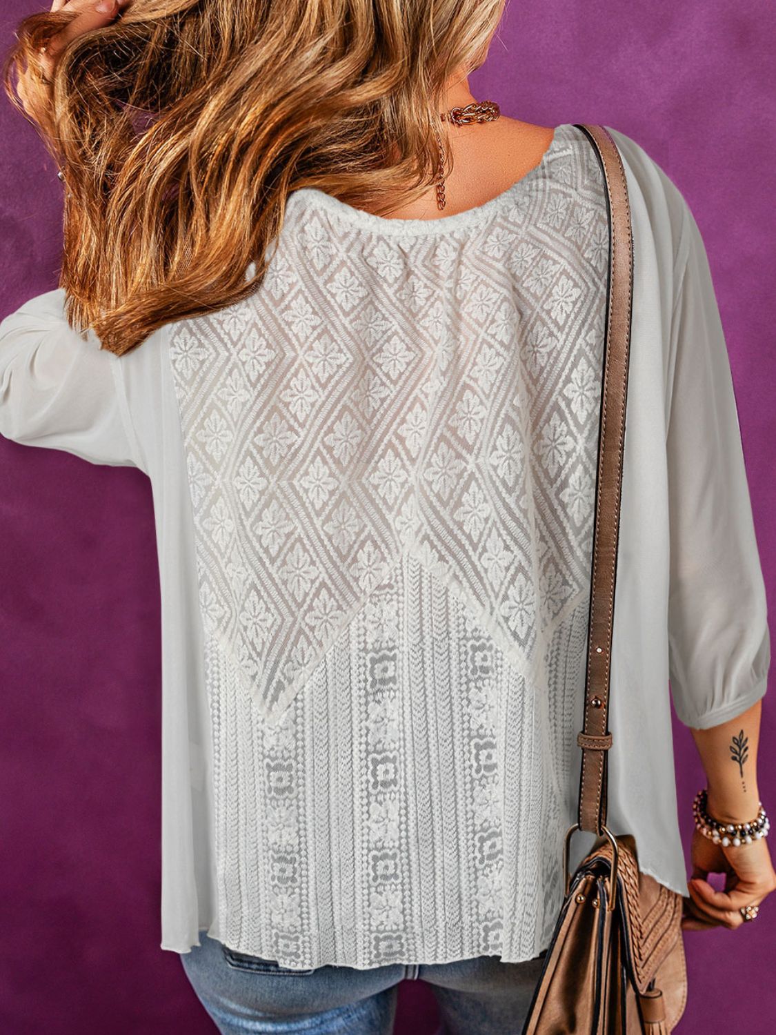 Lace Detail Slightly Stretchy Polyester Top - Opaque & Machine Washable Apparel & Accessories > Clothing > Tops Ship From Overseas sync-pinterest SYNZ