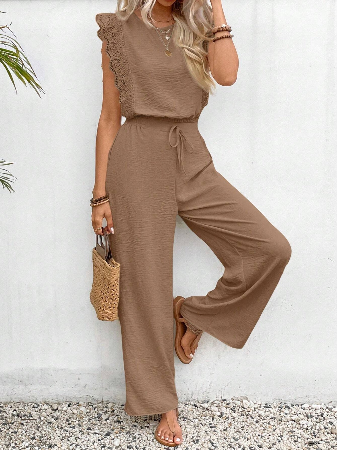Elegant Lace Two-Piece Set with Tied Detail - 100% Polyester, No Stretch, Machine Washable Apparel & Accessories > Clothing > Outfits & Sets Axelle Ship From Overseas sync-pinterest