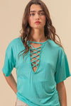 Jersey Knit Top - Criss Cross Neck - Casual Chic - Rayon Blend 4-23-usa BiBi Ship from USA
