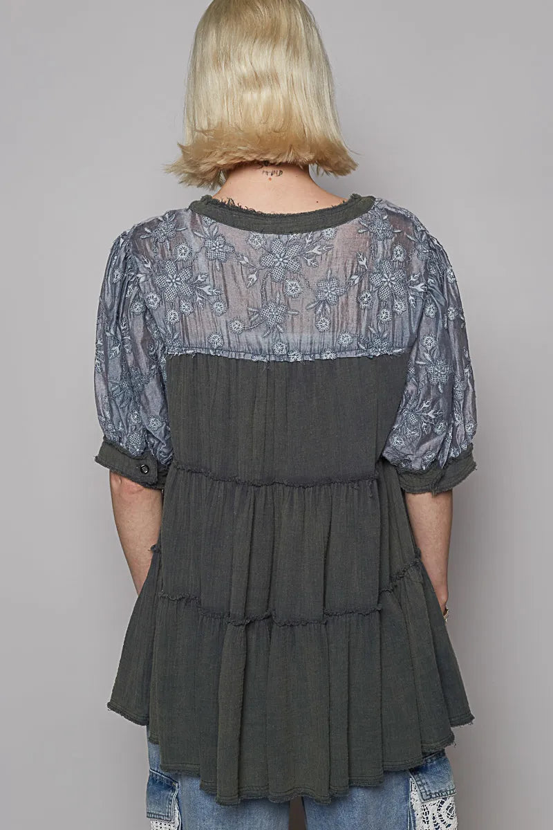 Enchanting Lace Trim Boho Blouse 7-11 POL Ship from USA