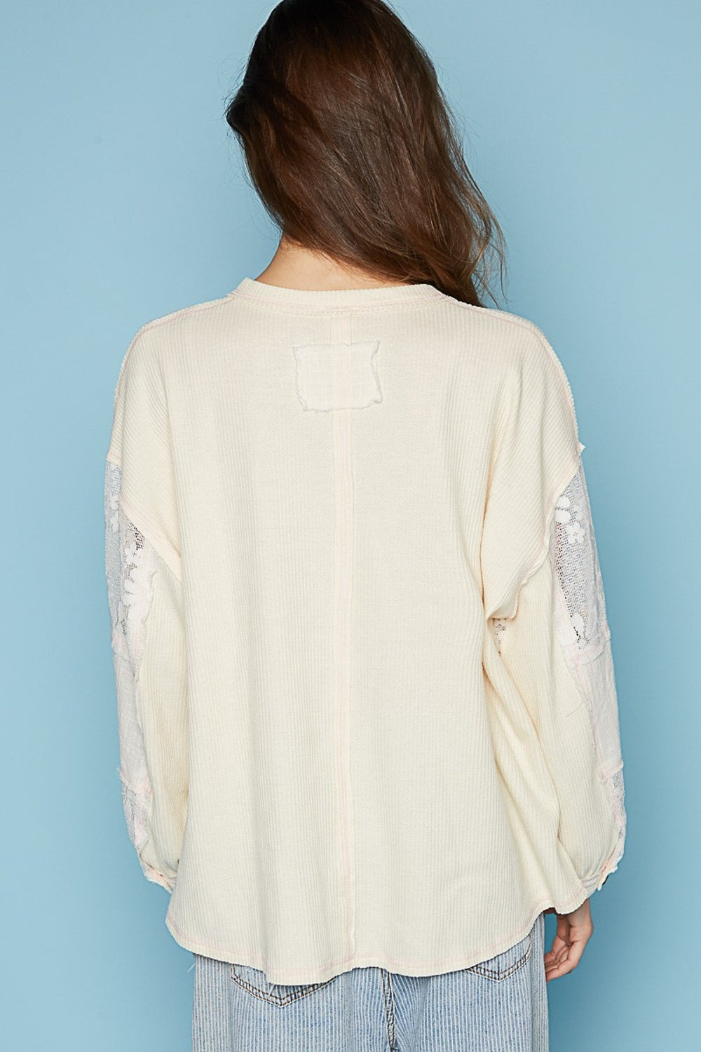 Cream Lace Top - Exposed Seam - Long Sleeve - Balloon Sleeve - V Neck Clothing & Accessories > Clothing > Tops balloon exposed lace neck pinterestnew pol seam sleeve top