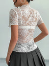 Top - Lace - Mock Neck - Short Sleeve - Elegant - Fitted 5-1-overseas Ship From Overseas WXFS