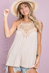 OATMEAL Top - Sleeveless - Knit - Lace Details - Soft - Casual 5-1-usa BiBi Ship from USA